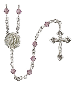 Sterling Silver Miraculous Medal Rosary with 5 mm Austrian Crystal Beads