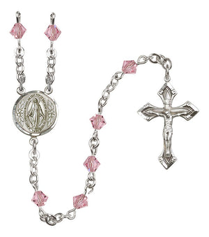 Sterling Silver Miraculous Medal Rosary with 5 mm Austrian Crystal Beads