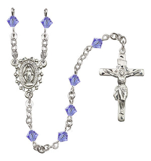 Sterling Silver Miraculous Medal Rosary with 5 mm Austrian Crystal Beads