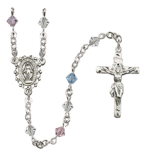 Sterling Silver Miraculous Medal Rosary with 5 mm Austrian Crystal Beads