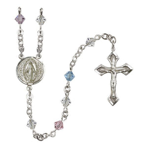 Sterling Silver Rosary 5 mm Crystal Beads Round Miraculous Medal Center