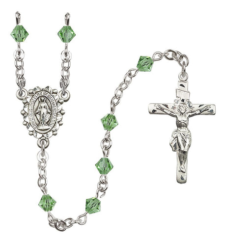 Sterling Silver Miraculous Medal Rosary with 5 mm Austrian Crystal Beads