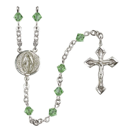 Sterling Silver Rosary 5 mm Crystal Beads Round Miraculous Medal Center