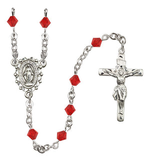 Sterling Silver Miraculous Medal Rosary with 5 mm Austrian Crystal Beads