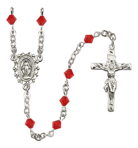 Sterling Silver Miraculous Medal Rosary with 5 mm Austrian Crystal Beads