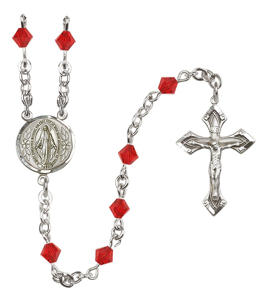 Sterling Silver Miraculous Medal Rosary with 5 mm Austrian Crystal Beads