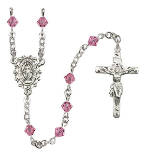 Sterling Silver Miraculous Medal Rosary with 5 mm Austrian Crystal Beads