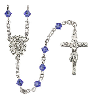 Sterling Silver Miraculous Medal Rosary with 5 mm Austrian Crystal Beads
