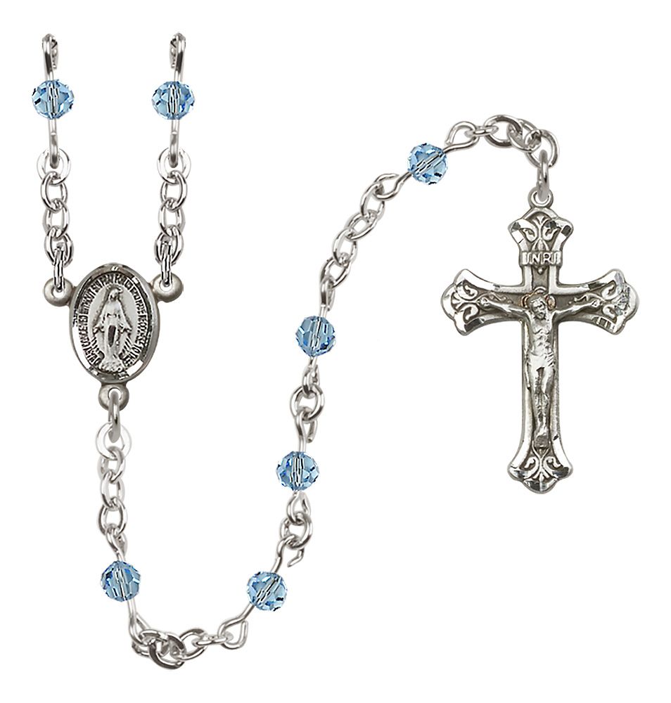 Miraculous Medal Birthstone Rosary, Sterling Silver & 4mm Crystal Beads