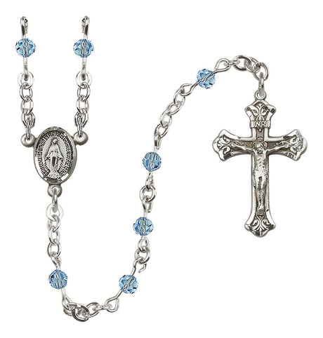 Miraculous Medal Birthstone Rosary, Sterling Silver & 4mm Crystal Beads