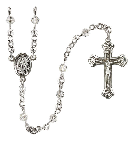 Miraculous Medal Birthstone Rosary, Sterling Silver & 4mm Crystal Beads