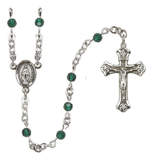 Miraculous Medal Birthstone Rosary, Sterling Silver & 4mm Crystal Beads