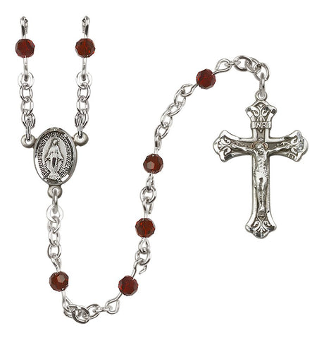 Miraculous Medal Birthstone Rosary, Sterling Silver & 4mm Crystal Beads