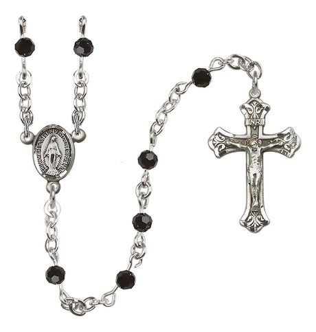 Miraculous Medal Birthstone Rosary, Sterling Silver & 4mm Crystal Beads