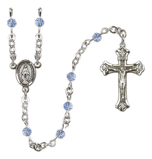Miraculous Medal Birthstone Rosary, Sterling Silver & 4mm Crystal Beads