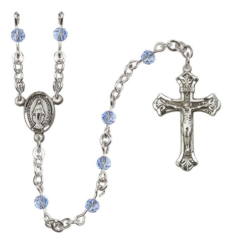 Miraculous Medal Birthstone Rosary, Sterling Silver & 4mm Crystal Beads