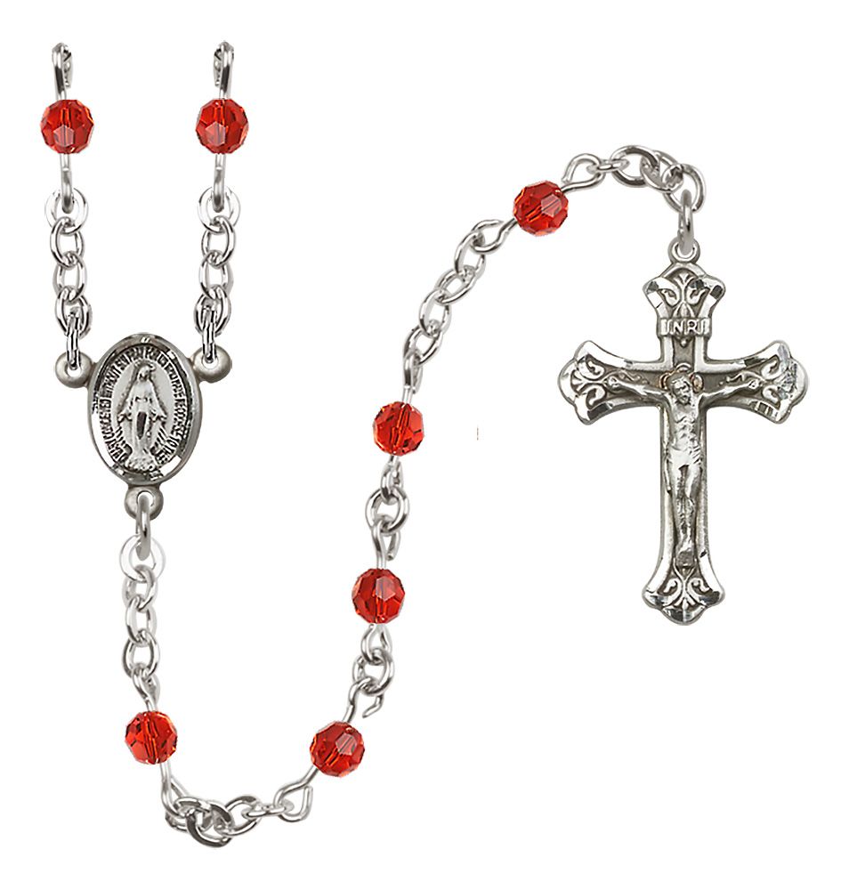 Miraculous Medal Birthstone Rosary, Sterling Silver & 4mm Crystal Beads