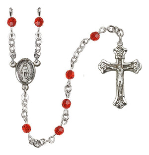 Miraculous Medal Birthstone Rosary, Sterling Silver & 4mm Crystal Beads