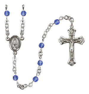 Miraculous Medal Birthstone Rosary, Sterling Silver & 4mm Crystal Beads