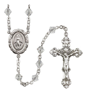 Sterling Silver Miraculous Medal Rosary with 6mm Austrian Crystal Beads