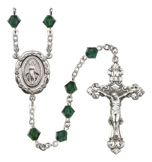 Sterling Silver Miraculous Medal Rosary with 6mm Austrian Crystal Beads
