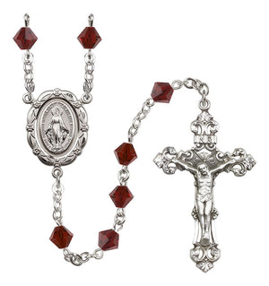 Sterling Silver Miraculous Medal Rosary with 6mm Austrian Crystal Beads