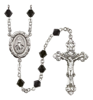 Sterling Silver Miraculous Medal Rosary with 6mm Austrian Crystal Beads