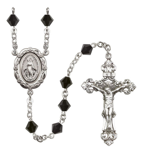Sterling Silver Miraculous Medal Rosary with 6mm Austrian Crystal Beads