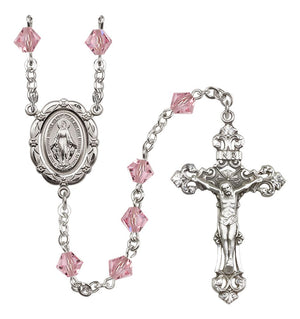 Sterling Silver Miraculous Medal Rosary with 6mm Austrian Crystal Beads