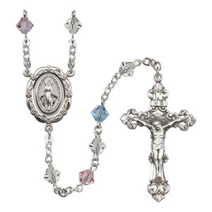Sterling Silver Miraculous Medal Rosary with 6mm Austrian Crystal Beads