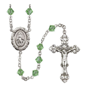 Sterling Silver Miraculous Medal Rosary with 6mm Austrian Crystal Beads