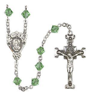 Sterling Silver Floral Miraculous Medal Rosary with 6mm Austrian Crystal