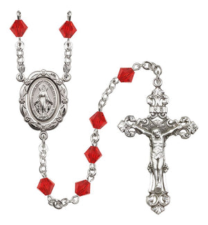 Sterling Silver Miraculous Medal Rosary with 6mm Austrian Crystal Beads