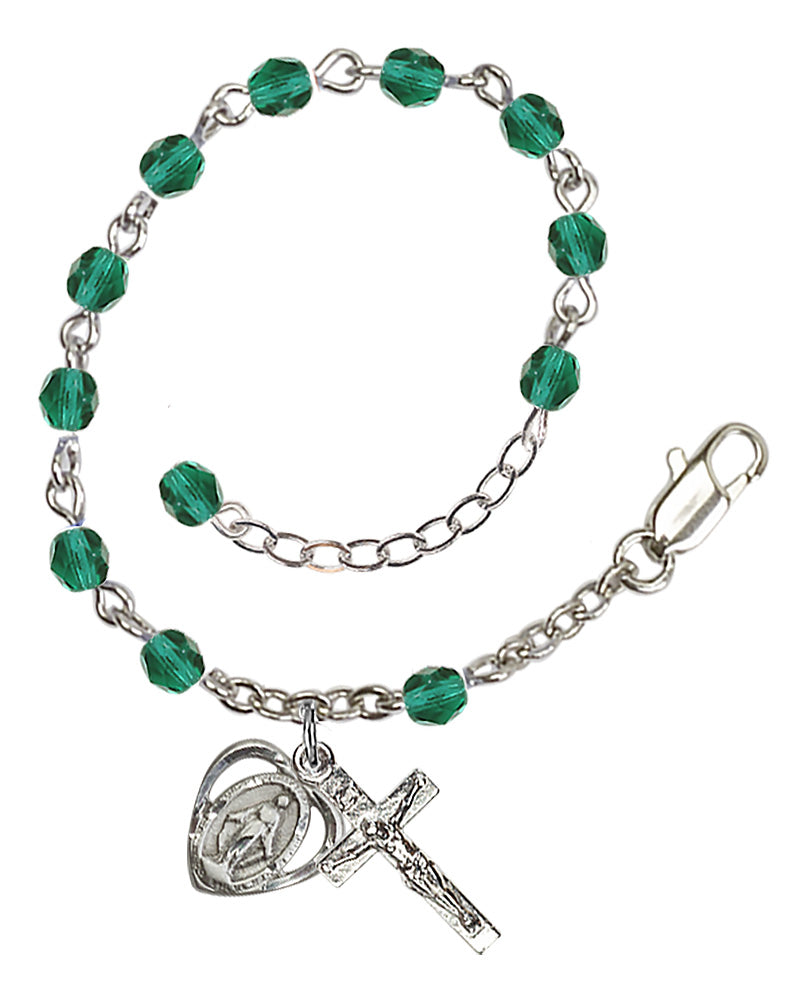 4mm Fire Polished Miraculous Heart Rosary Bracelet - Silver Plate - December - Zircon
