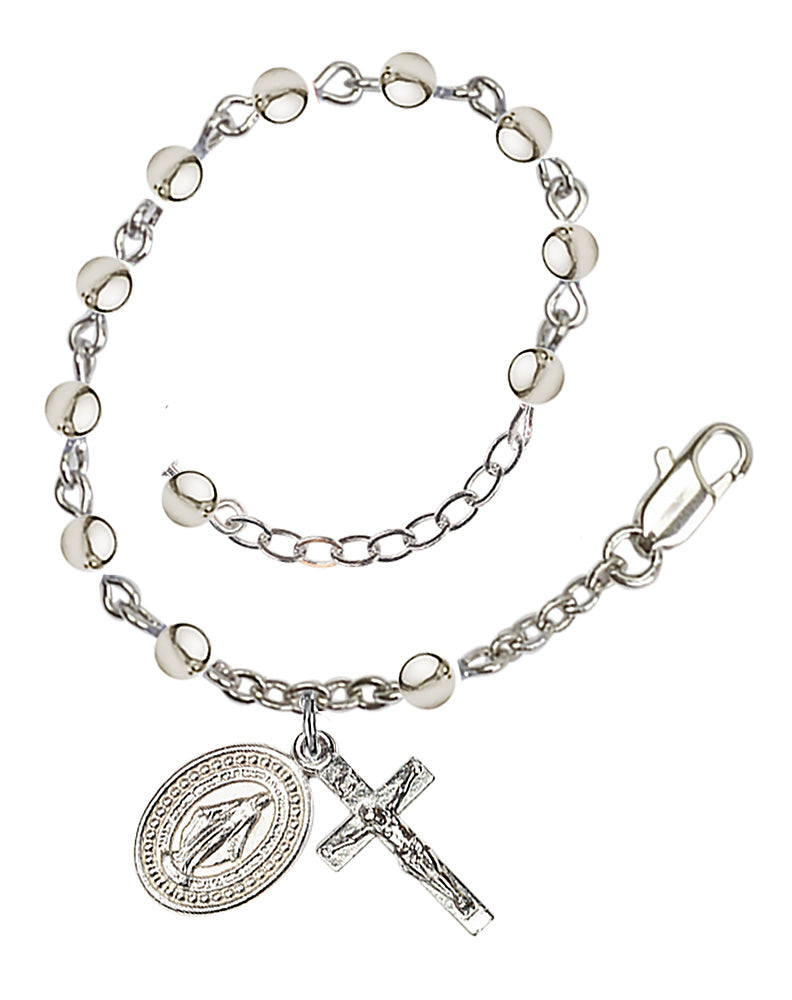 4mm Metal Bead Miraculous Rosary Bracelet - Silver Plate
