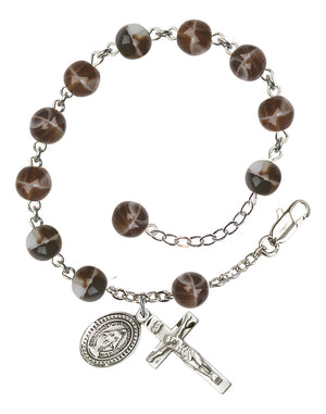 7mm Brown Bead Miraculous Rosary Bracelet - Sterling Silver
