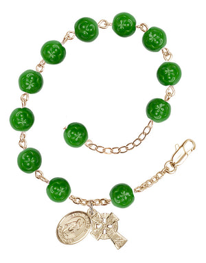 Saint Patrick Shamrock Rosary Bracelet - Gold Plate