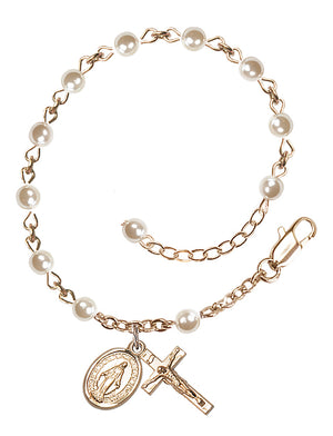 4mm Cream Pearl Miraculous Rosary Bracelet - 14K Gold