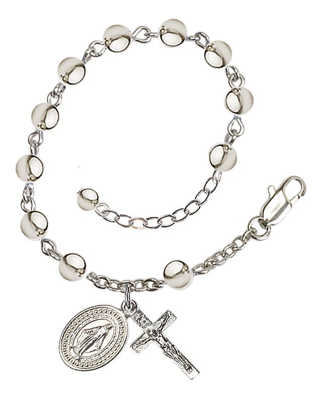 5mm Metal Bead Miraculous Rosary Bracelet - Silver Plate