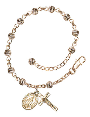 4mm Corrugated Metal Bead Miraculous Rosary Bracelet - 14K Gold