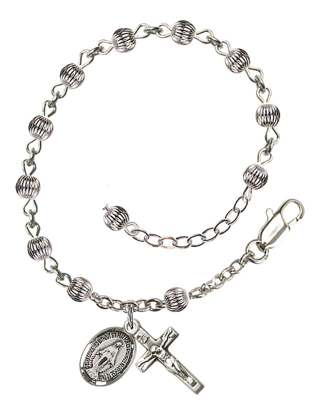 4mm Corrugated Metal Bead Miraculous Rosary Bracelet - Sterling Silver