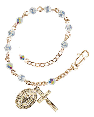 4mm Aurora Borealis Crystal Miraculous Rosary Bracelet - Gold Plate