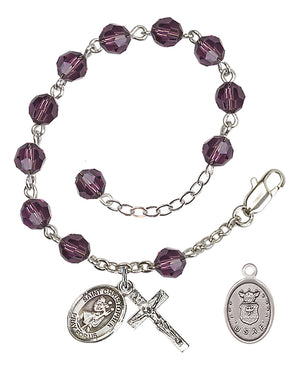 Saint Christopher Air Force Rosary Bracelet, 6mm Austrian Crystal