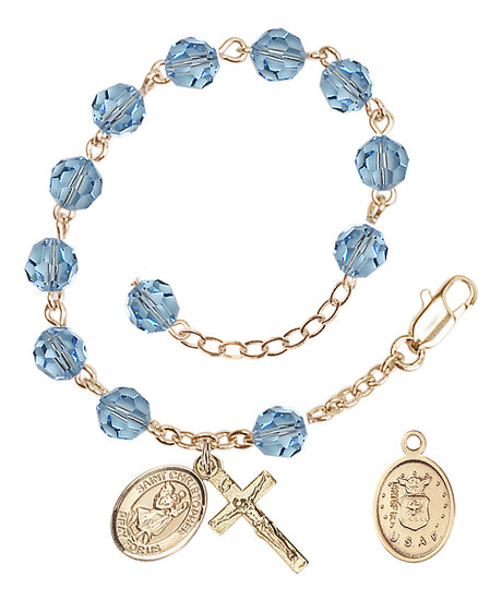 Saint Christopher Air Force Rosary Bracelet, 6mm Austrian Crystal