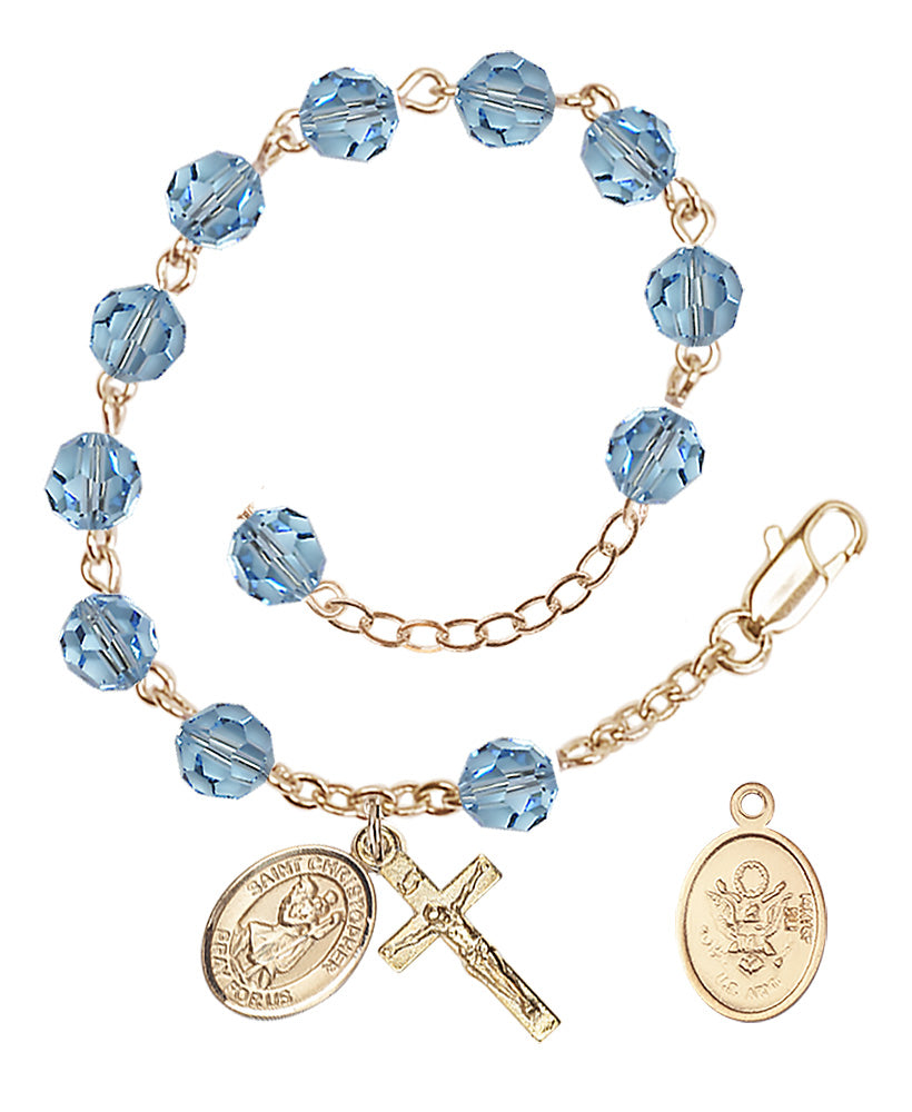 Saint Christopher Army Rosary Bracelet, 6mm Austrian Crystal