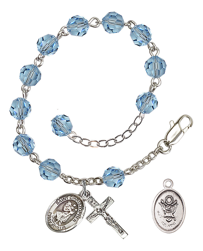 Saint Christopher Army Rosary Bracelet, 6mm Austrian Crystal