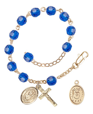 Saint Christopher Air Force Rosary Bracelet, 6mm Austrian Crystal
