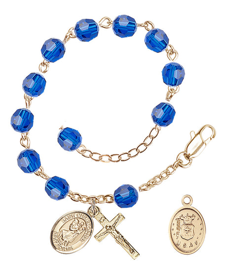 Saint Christopher Air Force Rosary Bracelet, 6mm Austrian Crystal