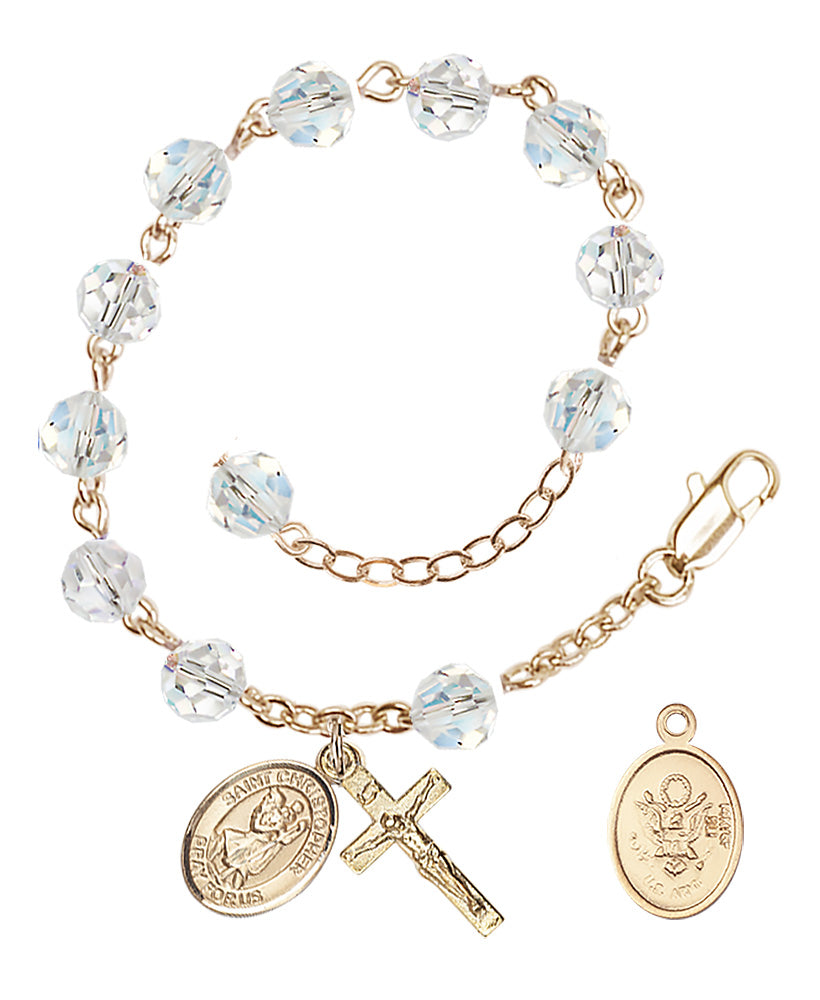 Saint Christopher Army Rosary Bracelet, 6mm Austrian Crystal