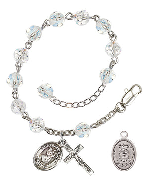 Saint Christopher Air Force Rosary Bracelet, 6mm Austrian Crystal